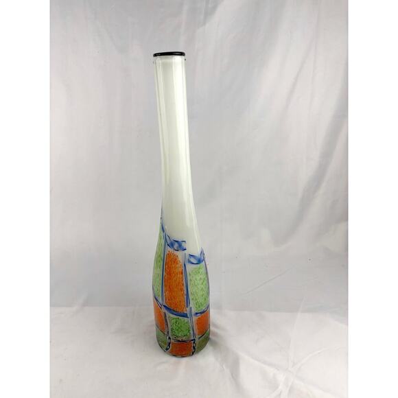 VTG Murano Scavo Multi-Colored Cased Art Glass Vase Narrow Neck 18" MCM 1980s - Picture 9 of 12